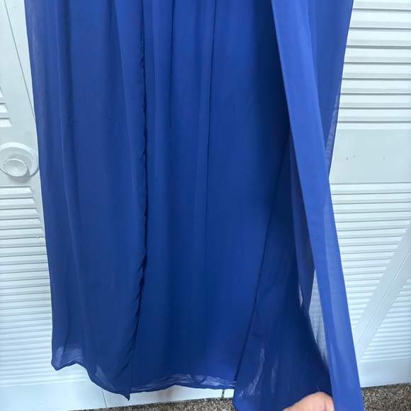 Bari Jay Strapless Blue Rhinestones Chiffon Maxi Ball Gown Dress Size 8 - Picture 4 of 7
